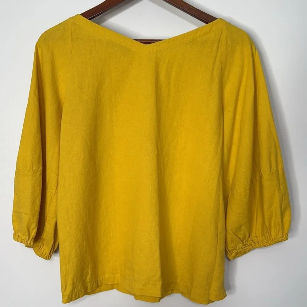 LOFT Linen Blend Balloon Sleeve Mustard Yellow Blouse XS